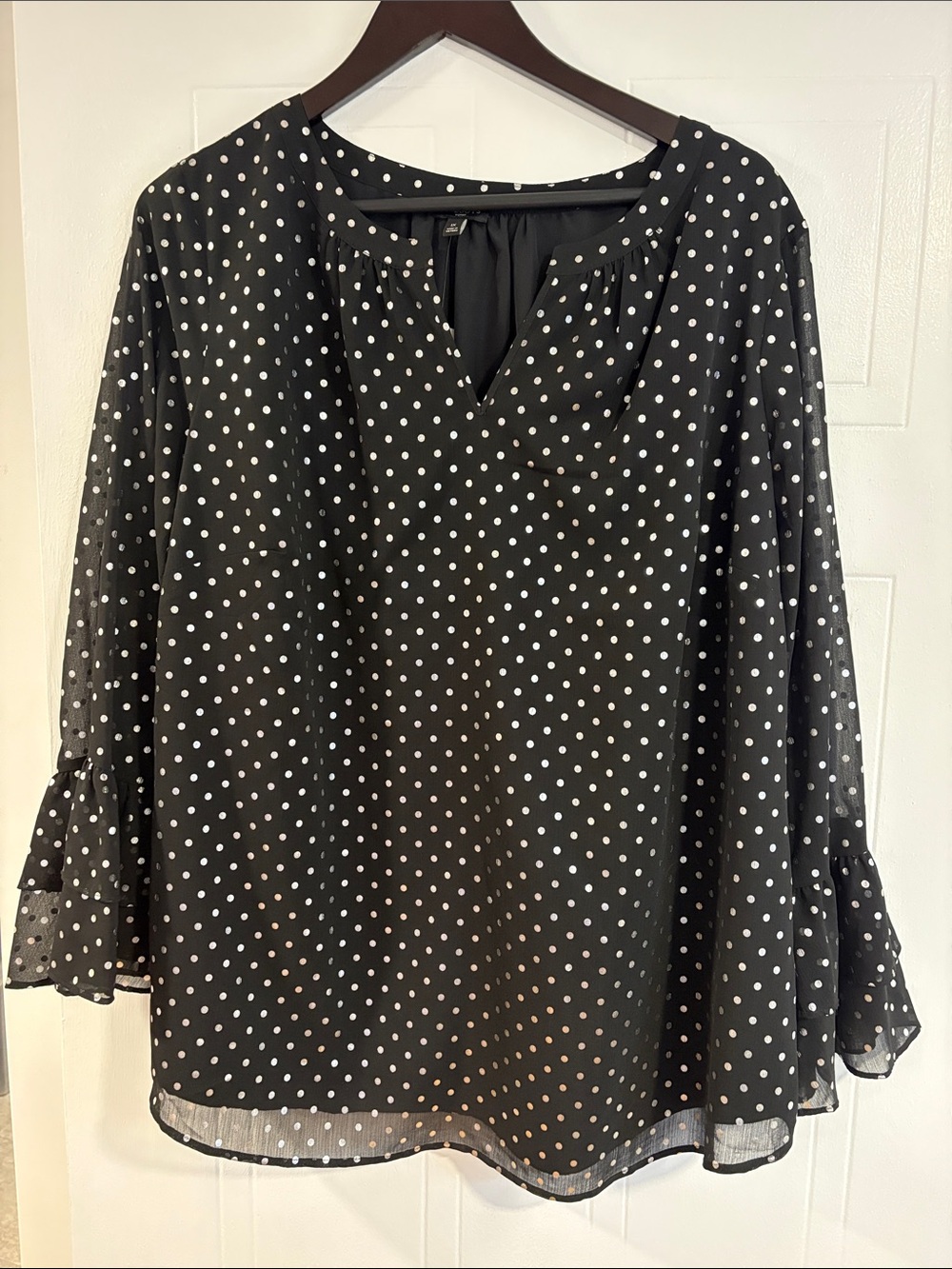 Talbots Black Blouse/Tunic with Sikver Polka Dots
